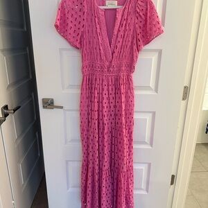 Anthropologie Pink Eyelet Maxi Dress